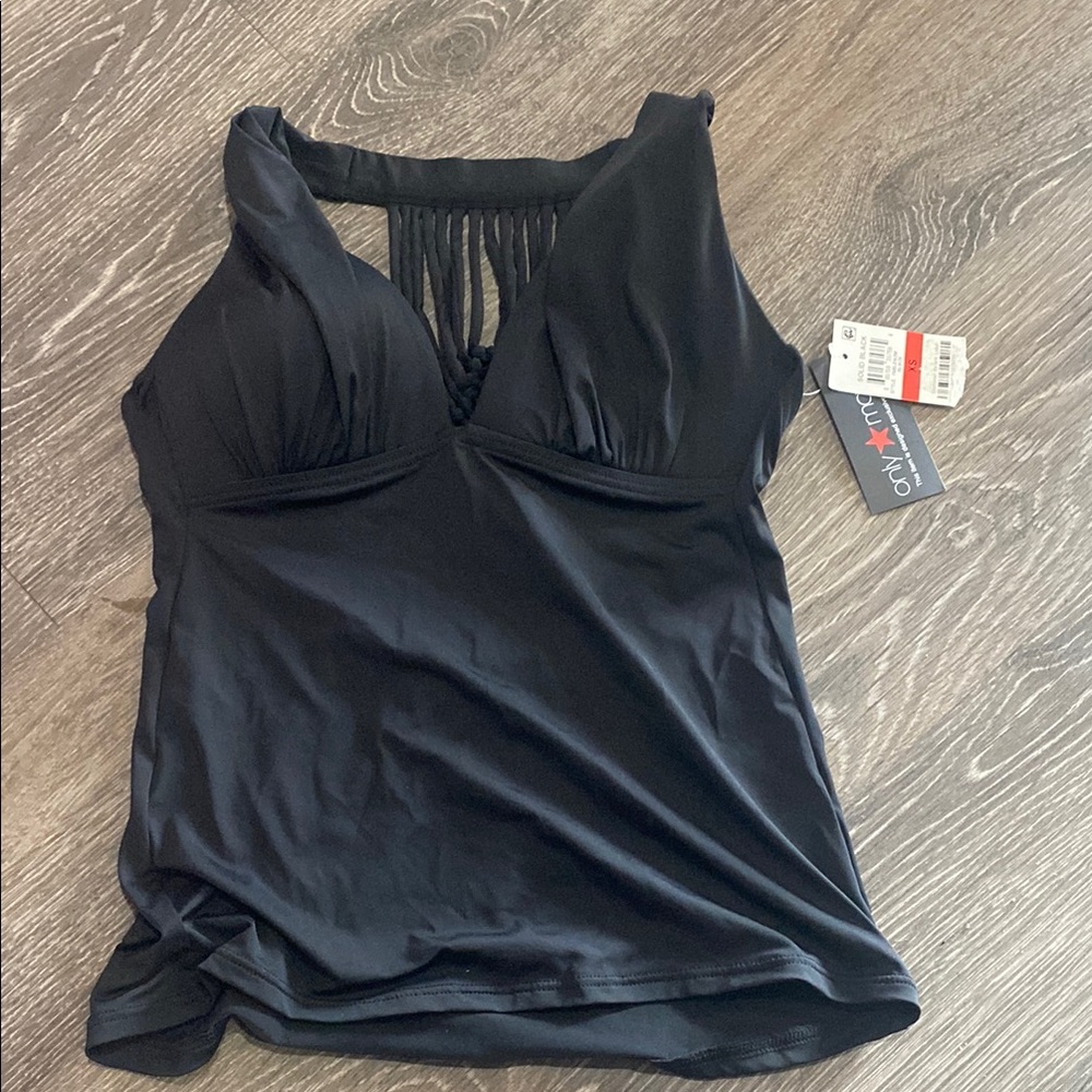 Bar III Black Halter Tankini Top Swimsuit Separates Crochet Back XS New 4/25